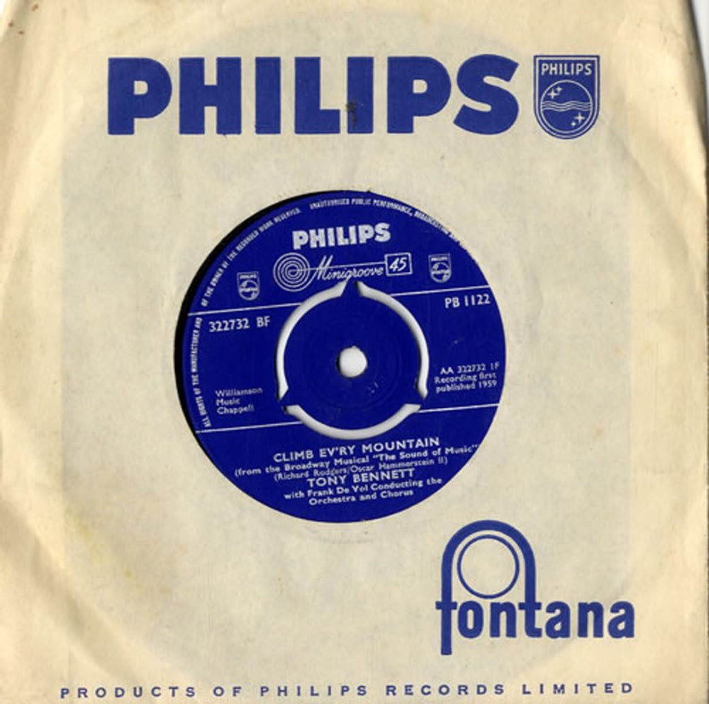 Tony Bennett Climb Ev'ry Mountain UK 7" vinyl single (7 inch record / 45) PB1122
