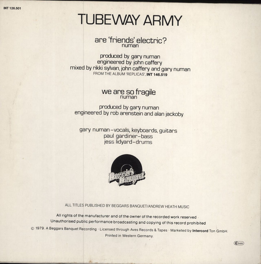 Tubeway Army Are 'Friends' Electric? - EX German 12" vinyl single (12 inch record / Maxi-single)