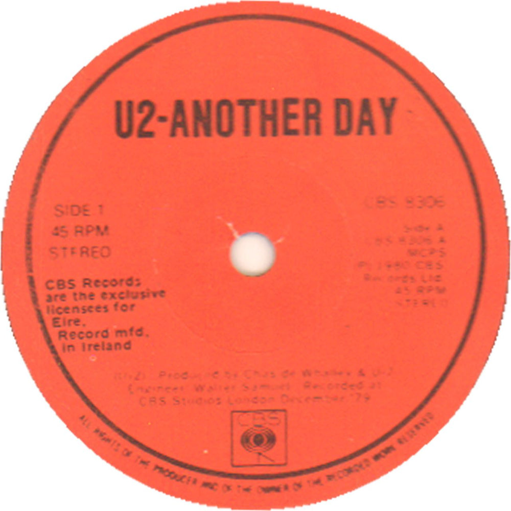 U2 Another Day -  Orange Label - 3rd Irish 7" vinyl single (7 inch record / 45)