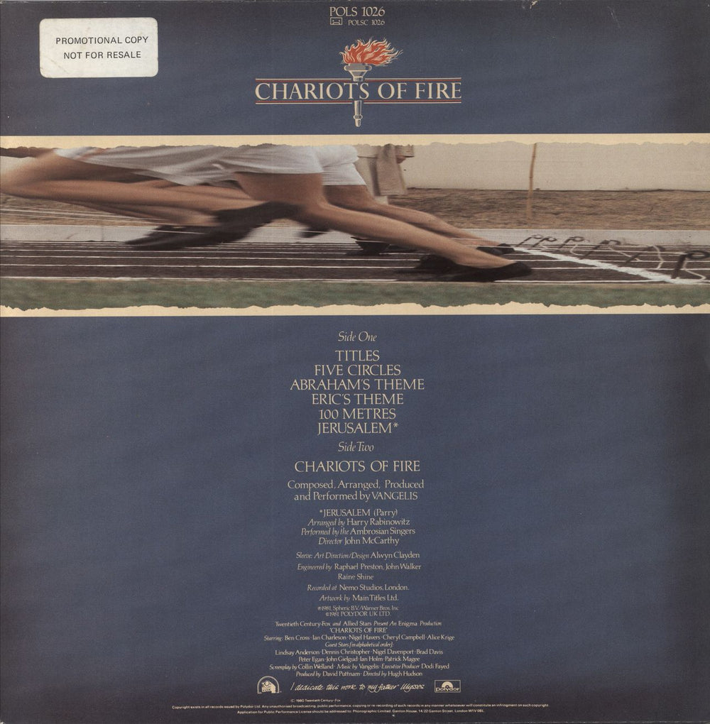 Vangelis Chariots Of Fire - Promo Stickered sleeve UK Promo vinyl LP album (LP record)