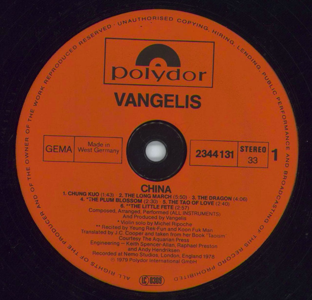 Vangelis China German vinyl LP album (LP record) VGELPCH817276