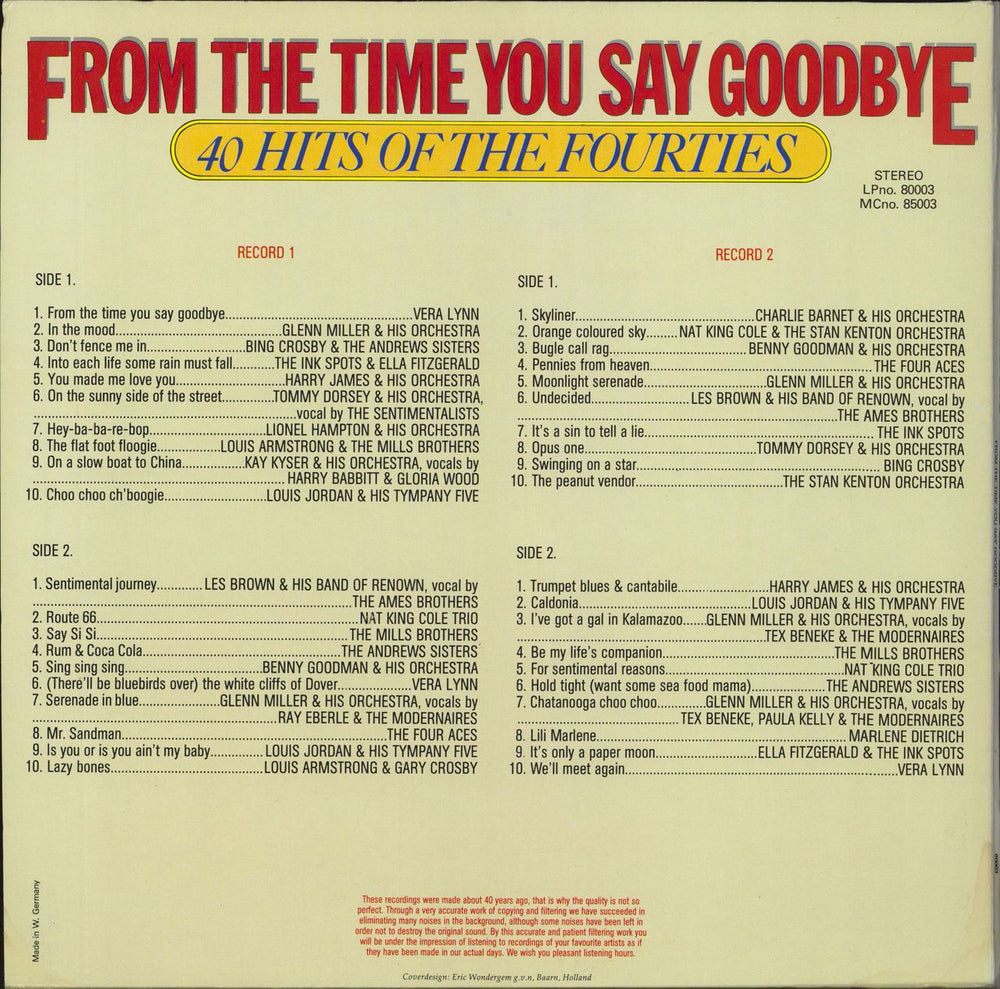 Various-40s/Big Band & Swing From The Time You Say Goodbye: 40 Hits Of The Fourties German 2-LP vinyl record set (Double LP Album)