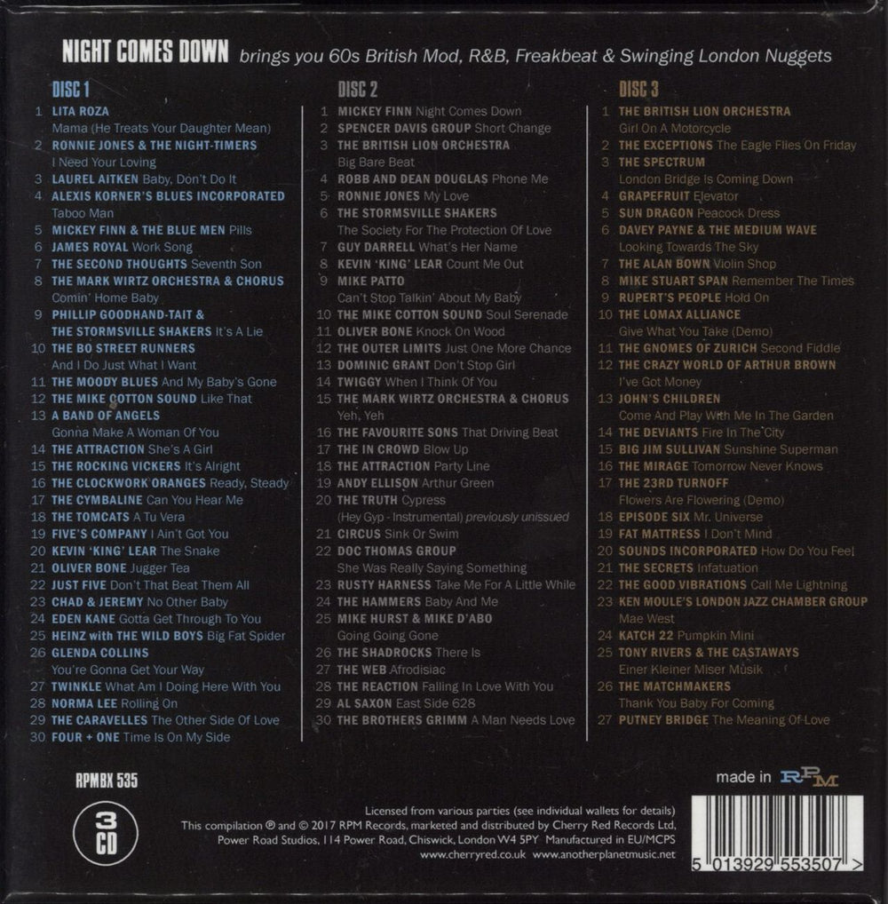 Various-60s & 70s Night Comes Down: 60s British Mod, R&B, Freakbeat & Swinging London Nuggets UK CD Album Box Set