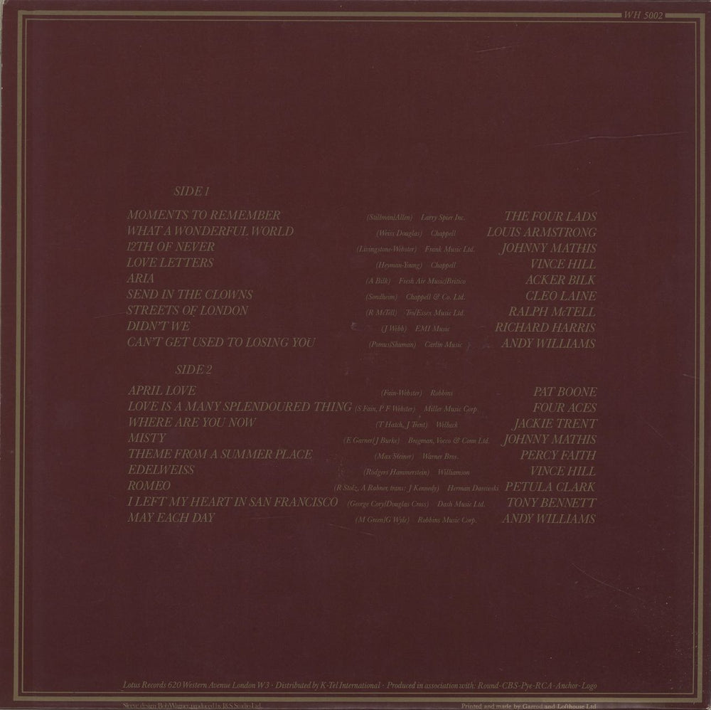 Various Artists Moments To Remember UK vinyl LP album (LP record)