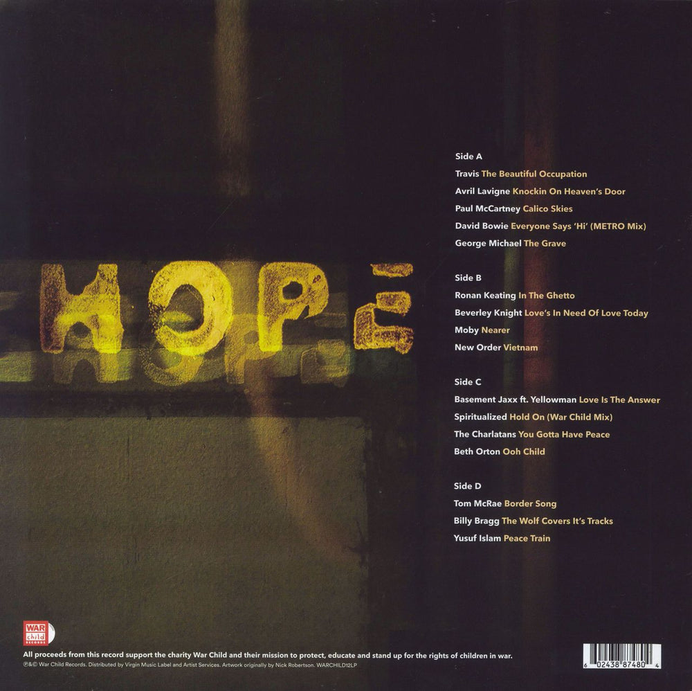 Various Artists War Child: Hope - Yellow vinyl UK 2-LP vinyl record set (Double LP Album) 5050466584625