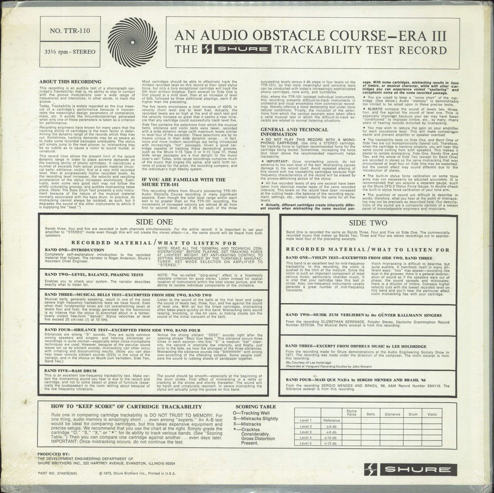 Various-Educational, Informational & Historical Audio Obstacle Course - Era III (The Shure Trackability Test Record) US vinyl LP album (LP record)