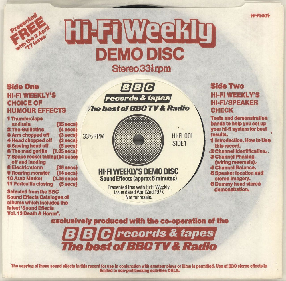 Various-Educational, Informational & Historical Hi-Fi Weekly's Demo Disc UK Promo 7" vinyl single (7 inch record / 45) HI-FI001