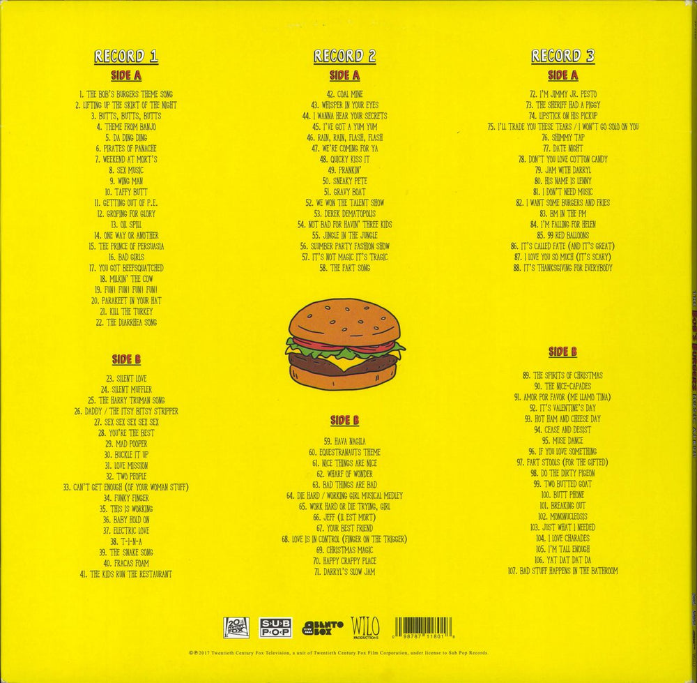 Various-Film, Radio, Theatre & TV The Bob's Burgers Music Album UK 3-LP vinyl record set (Triple LP Album) 098787118018