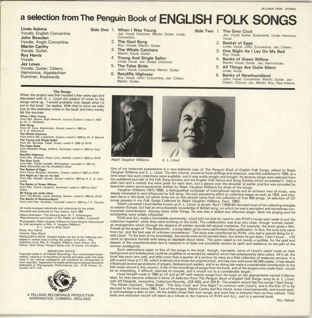 Various-Folk A Selection From The Penguin Book Of English Folk Songs UK vinyl LP album (LP record) V-FLPAS693009