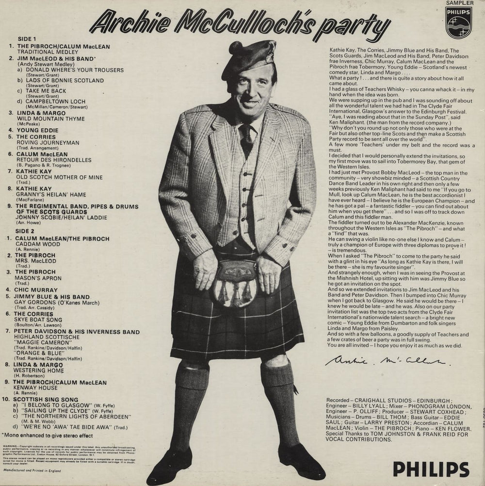 Various-Folk Archie McCulloch's Party UK vinyl LP album (LP record)