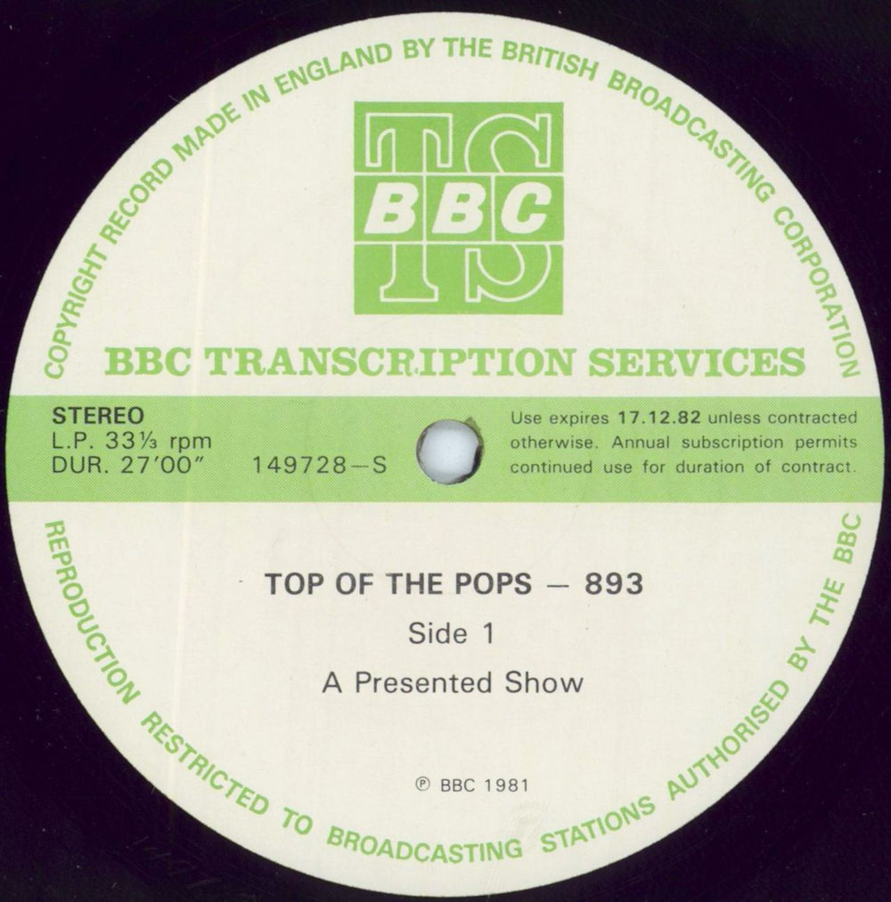 Various-Pop Top Of The Pops 893 UK Promo vinyl LP album (LP record) 149728/29-S