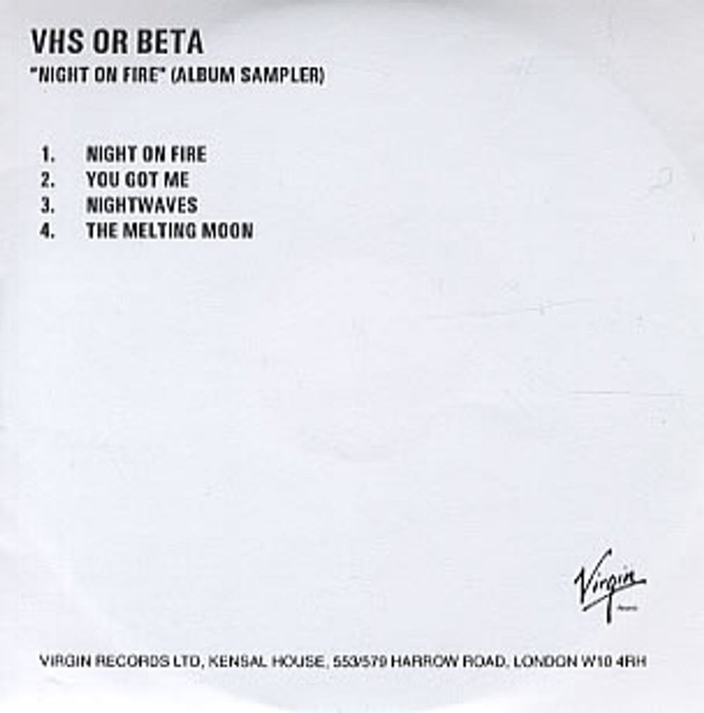 Vhs Or Beta (Band) Night On Fire - Album Sampler UK CD-R acetate CD-R ACETATE