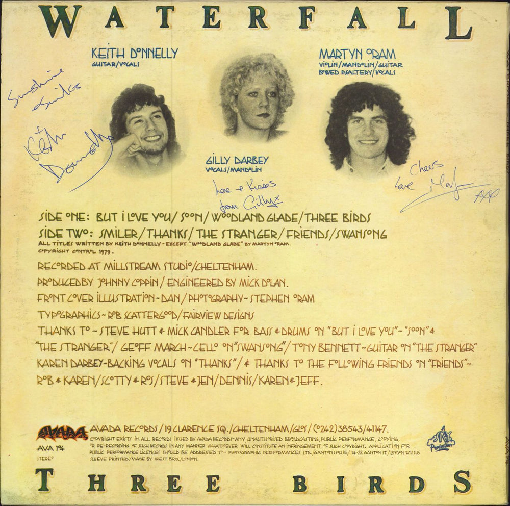 Waterfall Three Birds - Fully Autographed UK vinyl LP album (LP record)