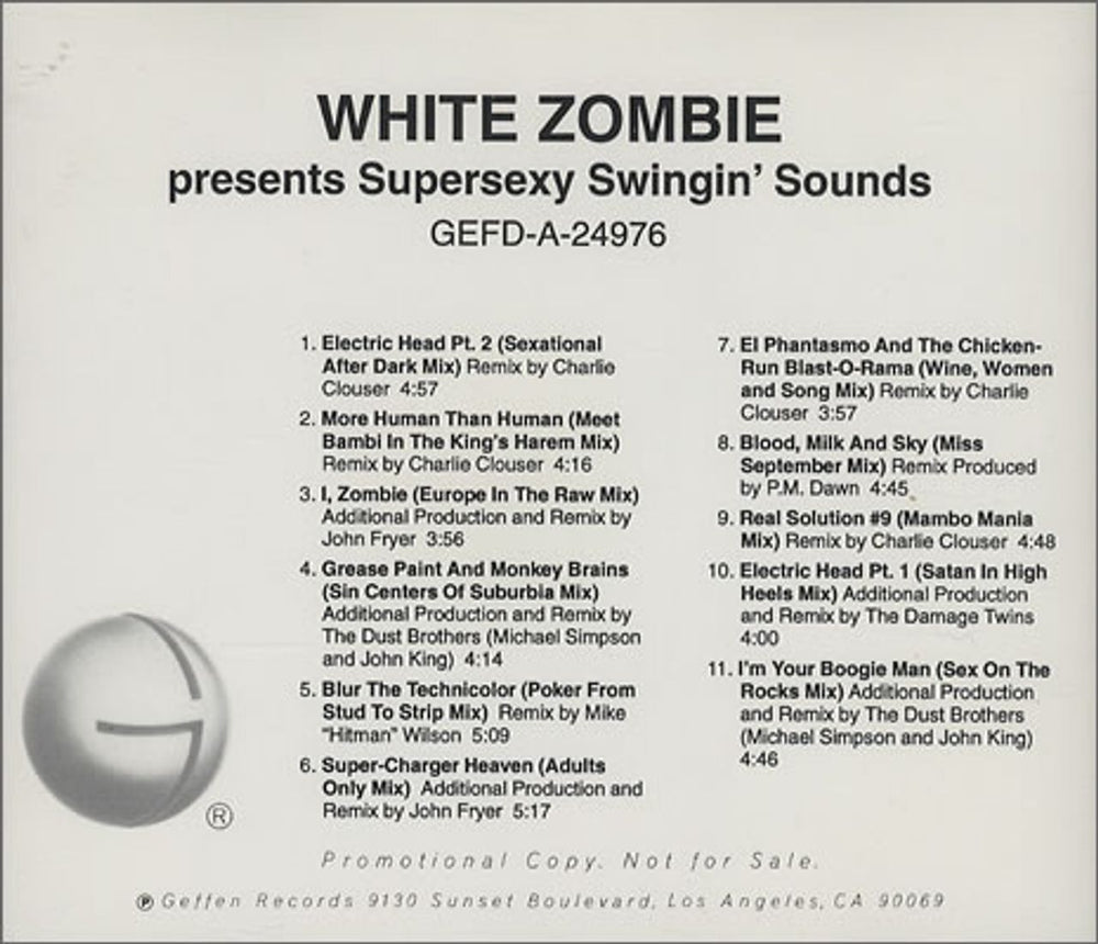 White Zombie Presents Supersexy Swingin' Sounds US Promo CD album (CDLP) WHZCDPR113878