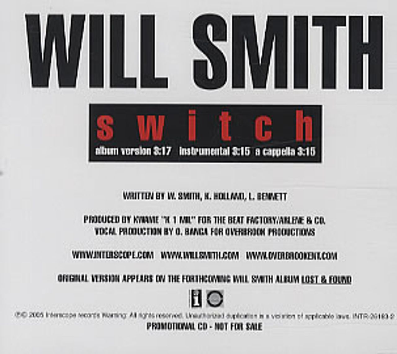Will Smith Switch US Promo CD single (CD5 / 5") INTR-26183-2