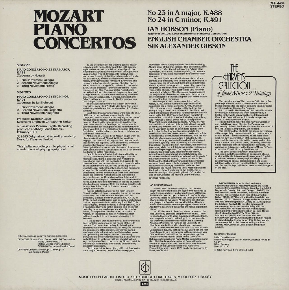 Wolfgang Amadeus Mozart Piano Concertos UK vinyl LP album (LP record)