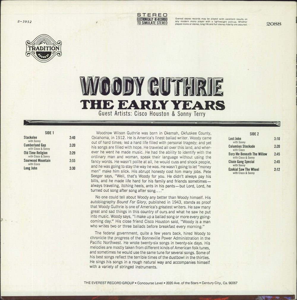 Woody Guthrie The Early Years UK vinyl LP album (LP record)