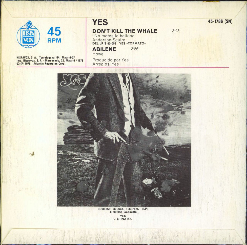 Yes Don't Kill The Whale + Sleeve Spanish 7" vinyl single (7 inch record / 45)