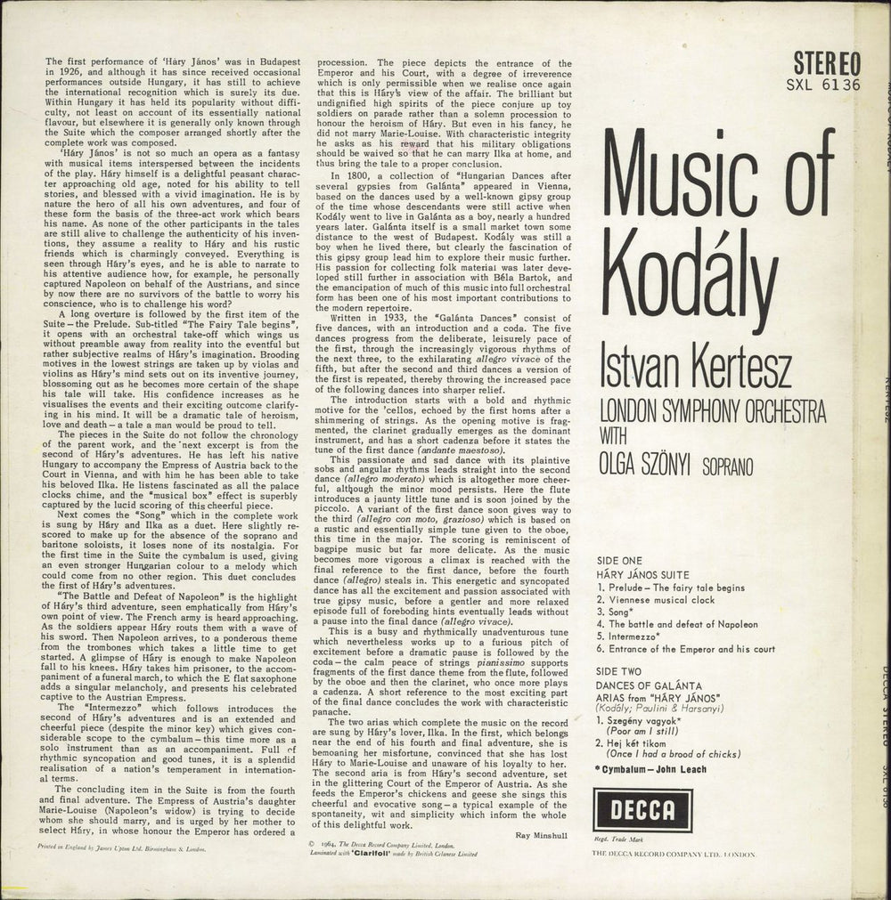 Zoltán Kodály Music Of Kodály UK vinyl LP album (LP record)