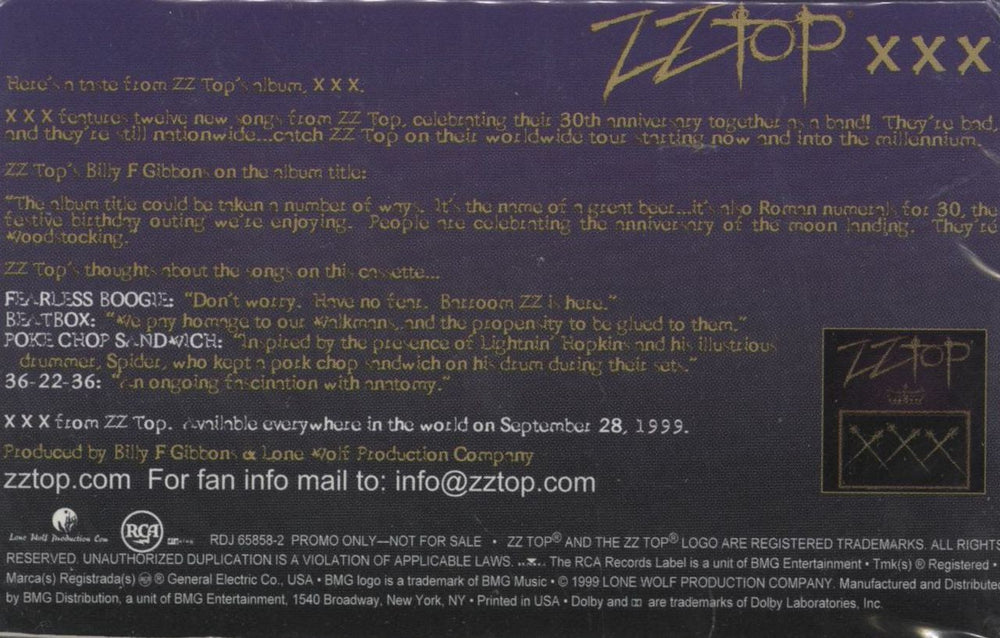 ZZ Top Cassette Sampler US Promo cassette single